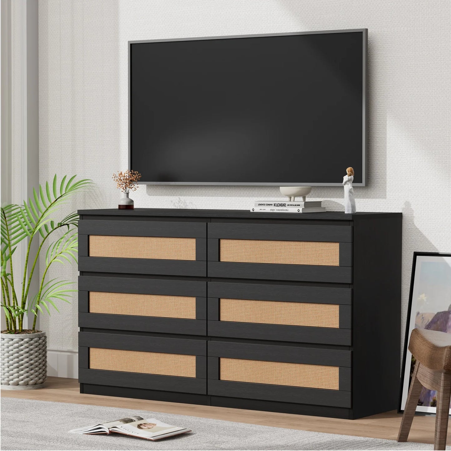 Modern Rattan 6-Drawer Dresser Storage Cabinet