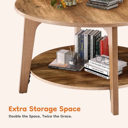 Wood Round Coffee Table for Living Room with Storage