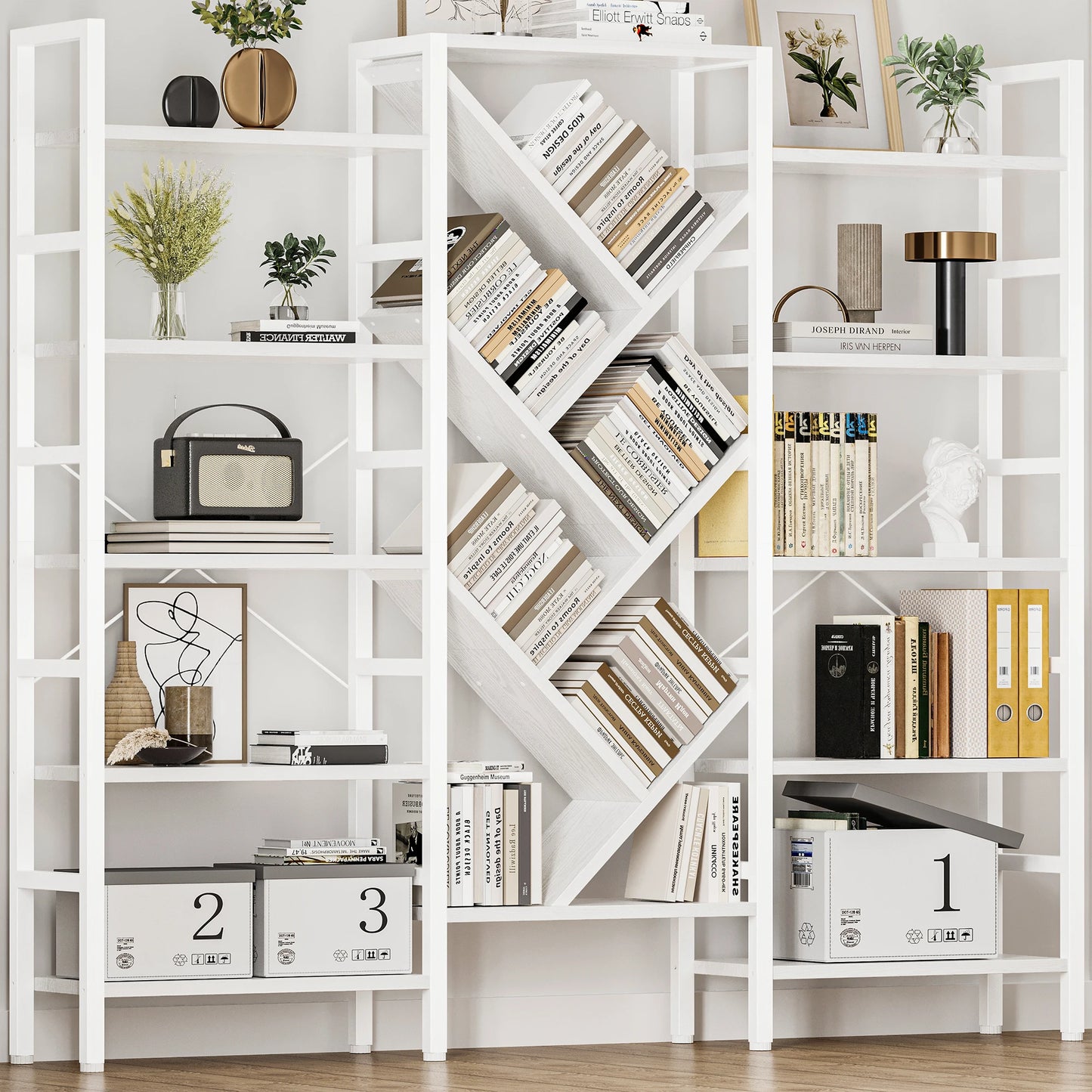 Triple 5 Tier Bookshelf Large Wooden Bookcase