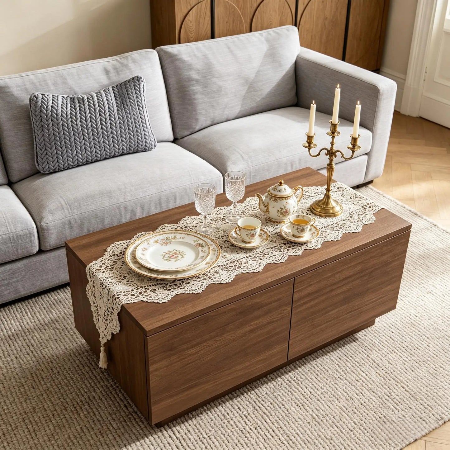 Square Coffee Table with 4 Drawers