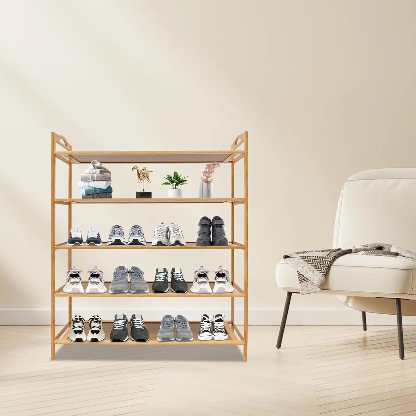 5-Tier Bamboo Wood Shoe Storage Shelf Rack