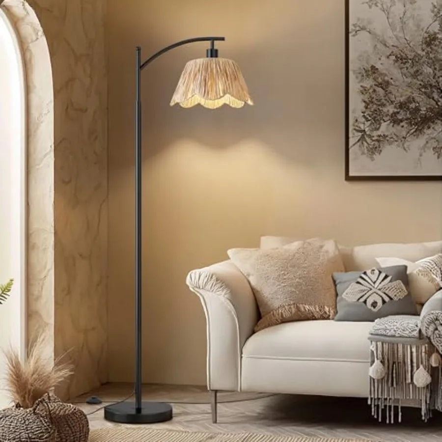 Rattan Boho Floor Lamp for Living Room