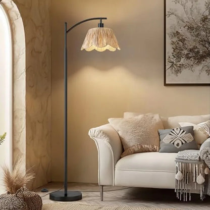 Rattan Boho Floor Lamp for Living Room