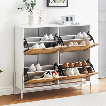 Rattan Shoe Cabinet with 4 Flip Drawers