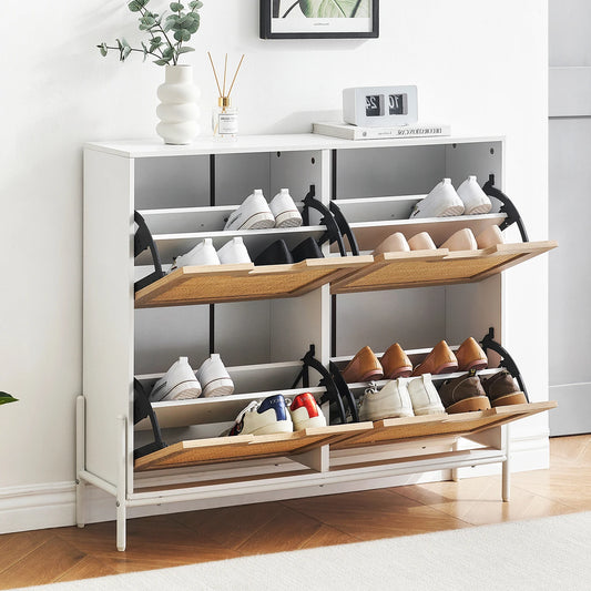 Rattan Shoe Cabinet with 4 Flip Drawers