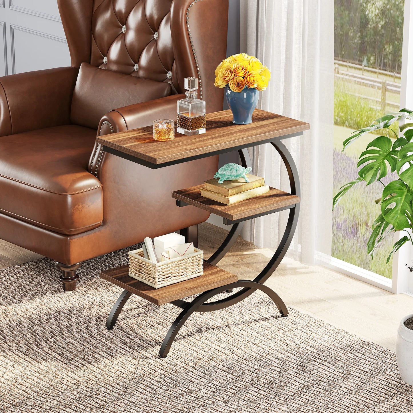 3-Tier Small Table with Storage Shelves