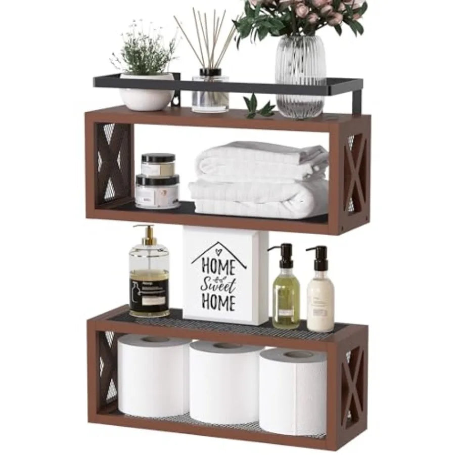Rustic Wood Floating Shelves for Bathroom Accessories