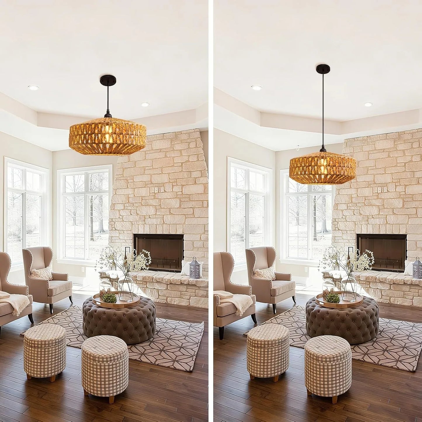 Natural Rattan Chandelier Small Paper Rope Pendant Light