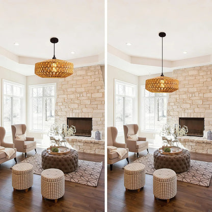 Natural Rattan Chandelier Small Paper Rope Pendant Light
