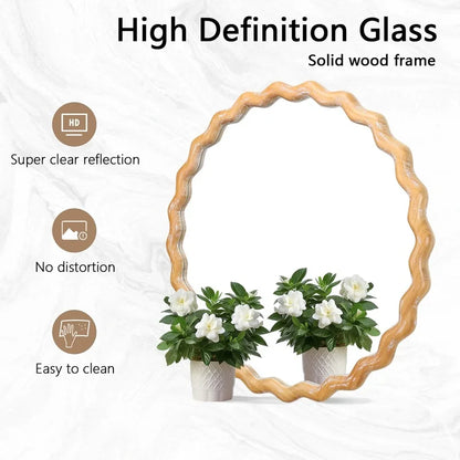 27.5" Round Wavy Mirror with Whitewashed Frame