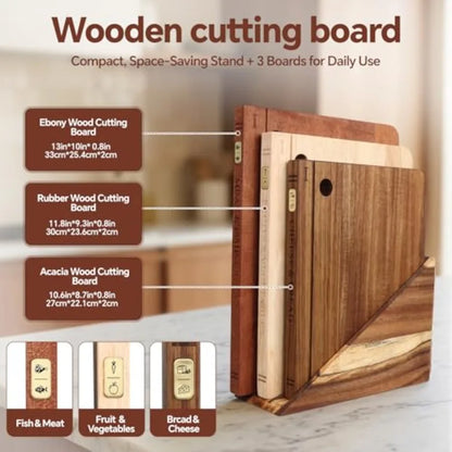 3 Piece Wood Cutting Board Set with Separated Stand
