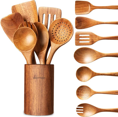 8-Piece Natural Wooden Kitchen Utensils