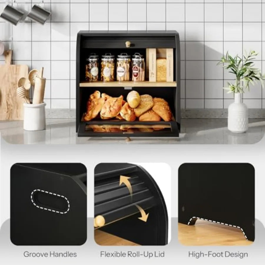 Bamboo Bread Box for Kitchen Countertop