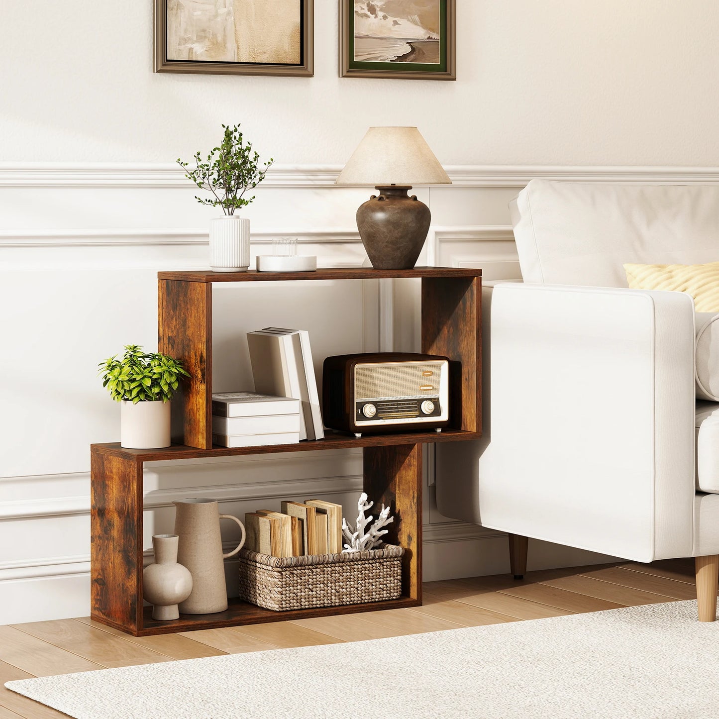 3-Tier Geometric Bookshelf Freestanding Wooden Bookcase