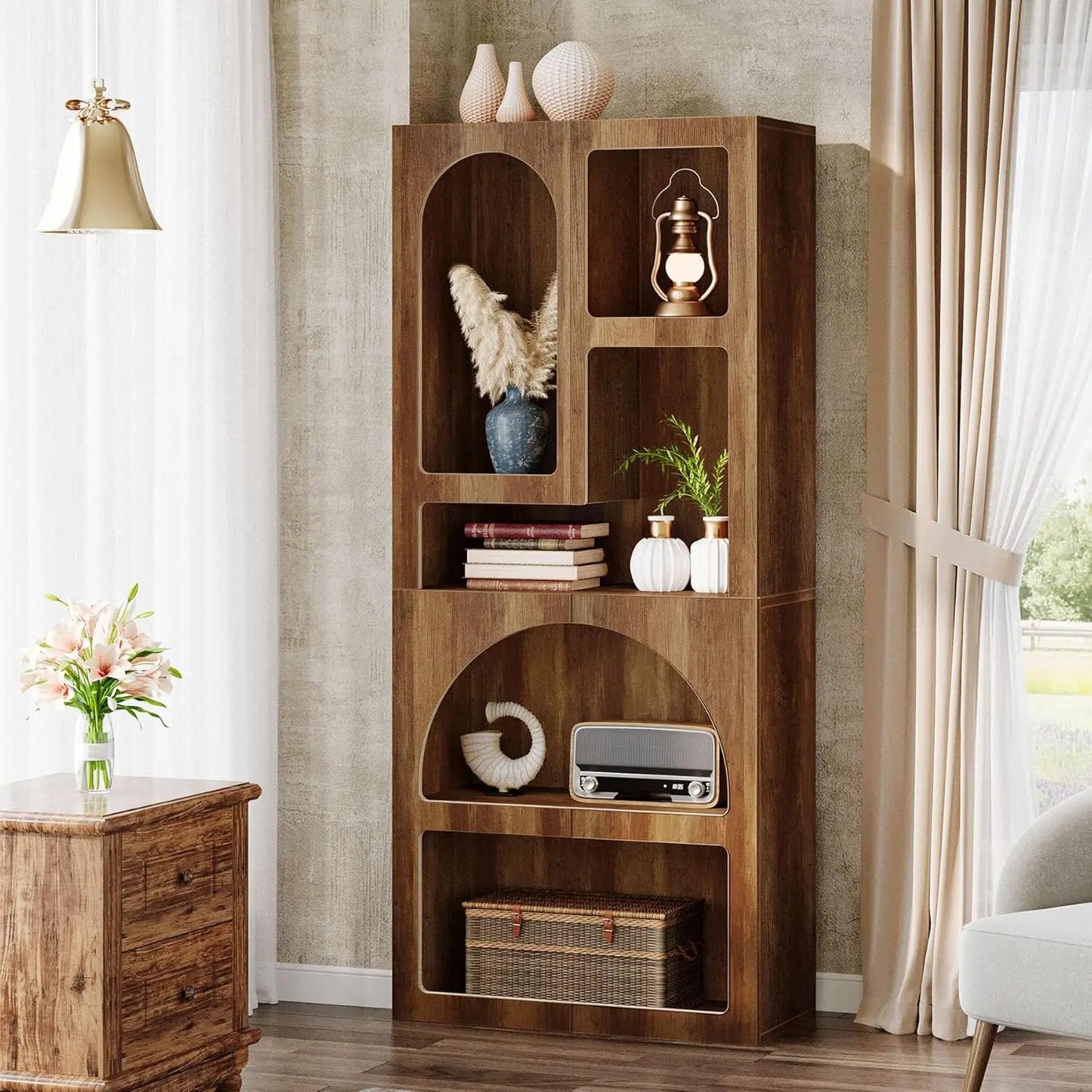 White Arched Bookcase with 5 Irregular Storage Shelves
