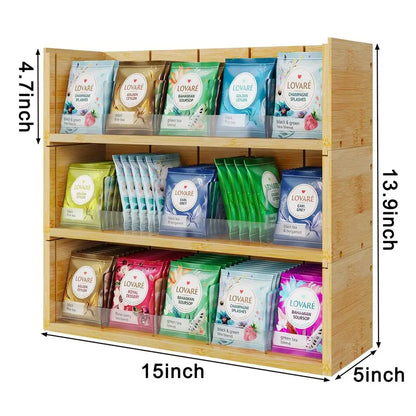 Bamboo Tea Bag Organizer Storage Stackable Box