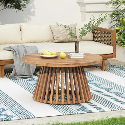 Patio Outdoor Acacia Wood Round Coffee Table