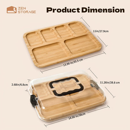 Bamboo Container Featuring a Cover And Eight Sections
