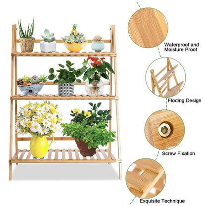 3 Tiers Bamboo Ladder Plant Stand Display Rack