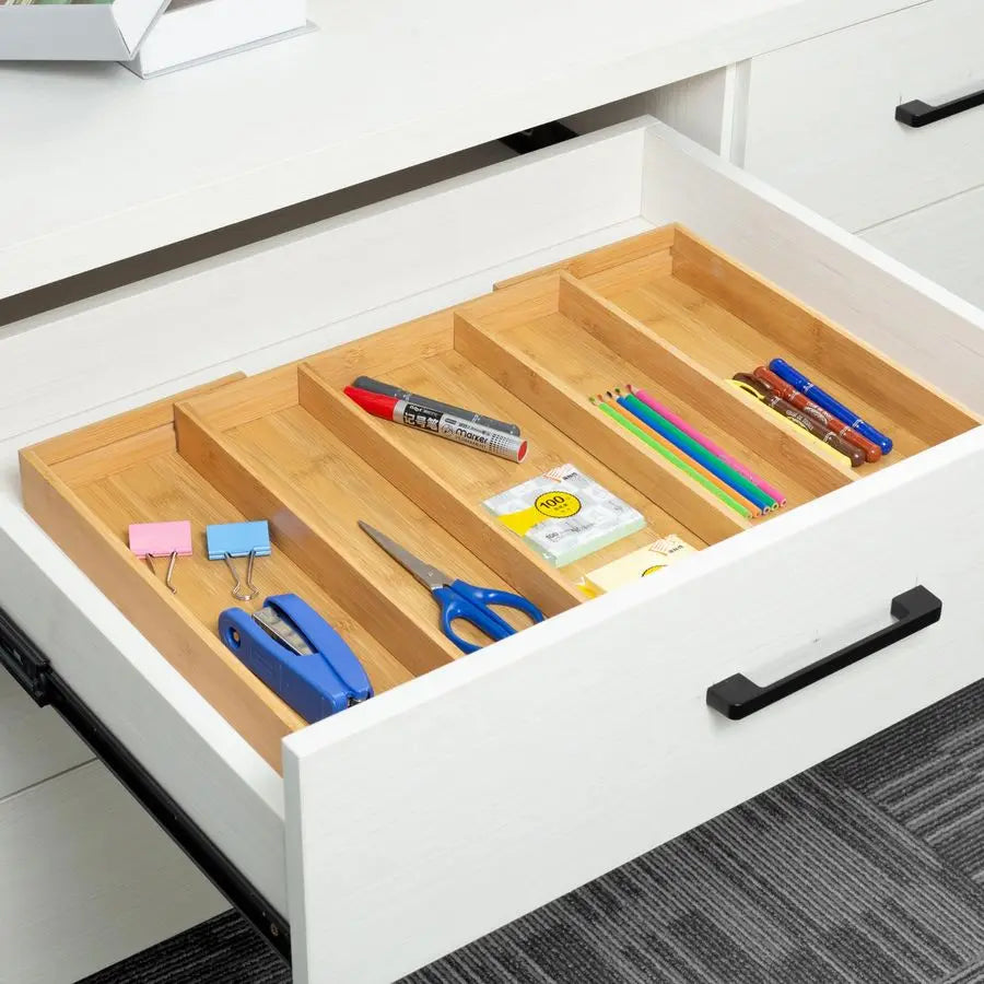 Bamboo Expandable Drawer Organizer Adjustable Utensil Holder