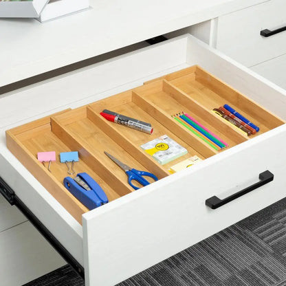 Bamboo Expandable Drawer Organizer Adjustable Utensil Holder