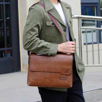 Men's Business Leather Shoulder Bag  Crossbody Handbag