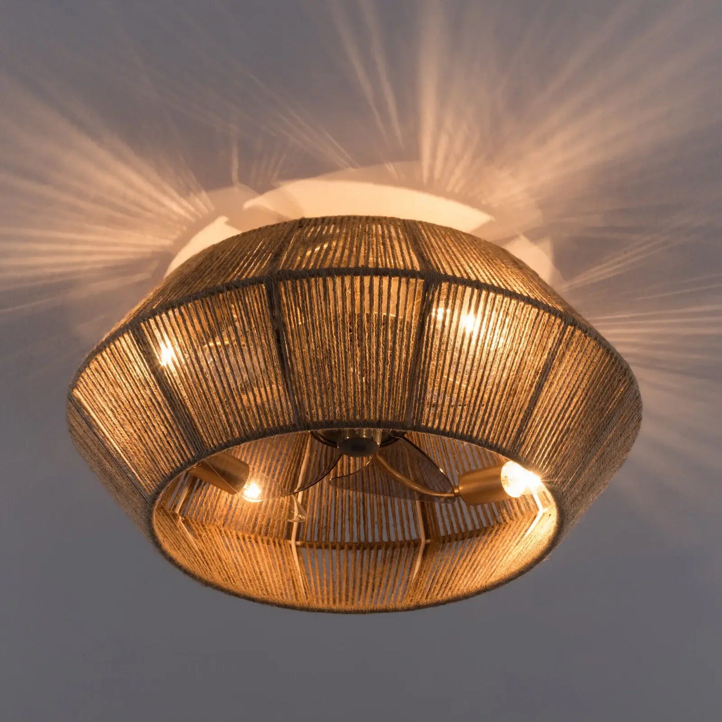 Modern Rattan Cage Ceiling Fan Light