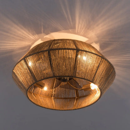 Modern Rattan Cage Ceiling Fan Light