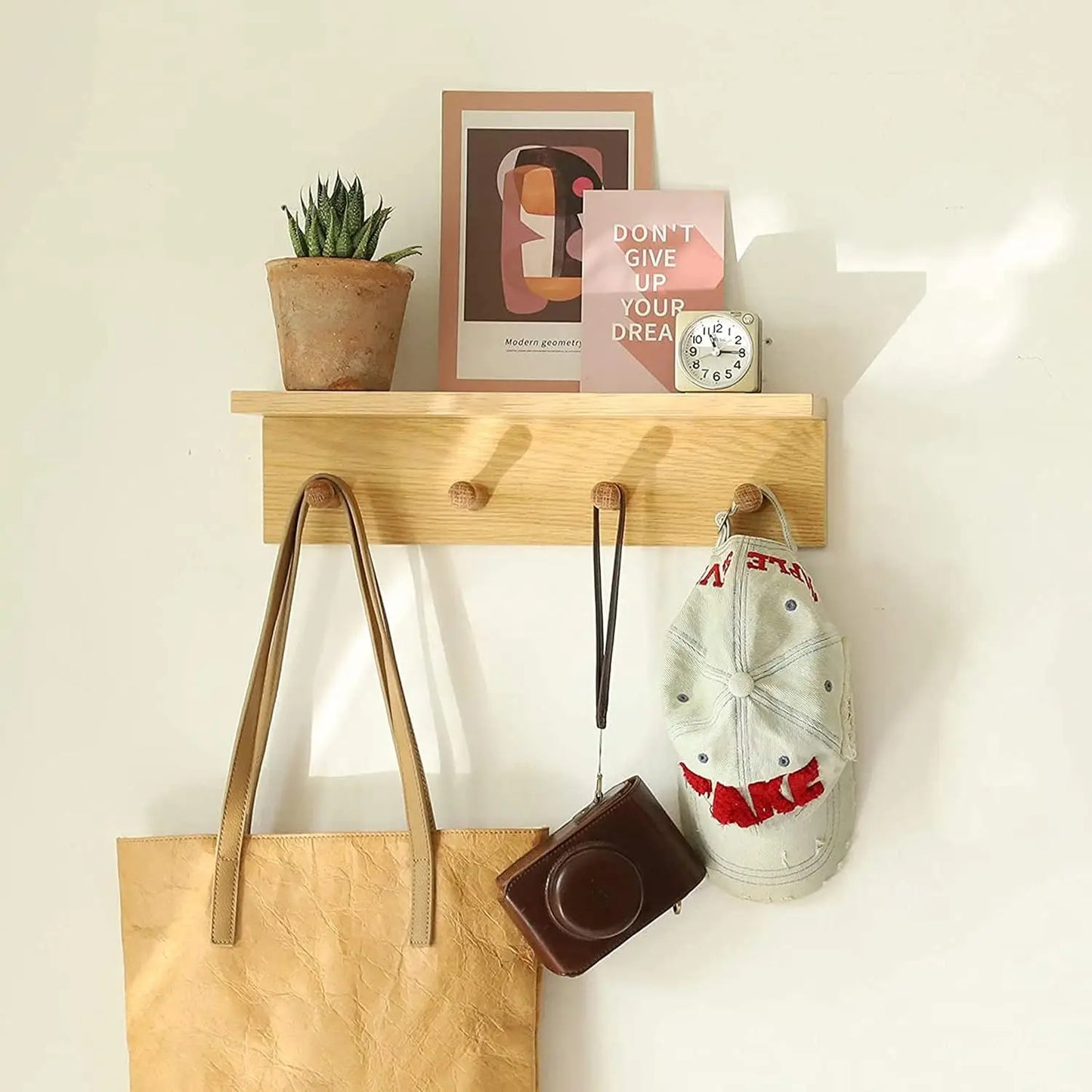 Wall-Mounted Wooden Coat Rack with Shelf