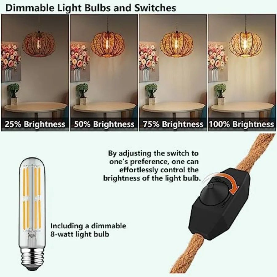 Plug in Pendant Light Rattan Hanging Lights