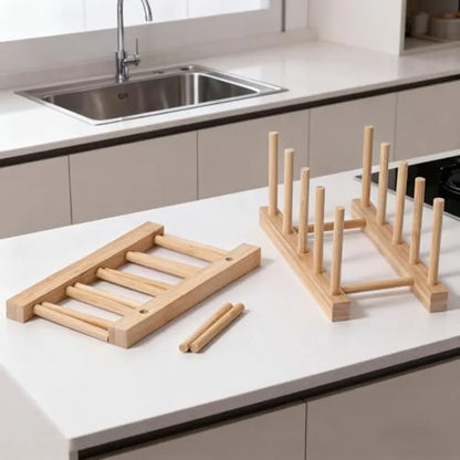 Bamboo Dish Rack Organizer for Kitchen Cabinets