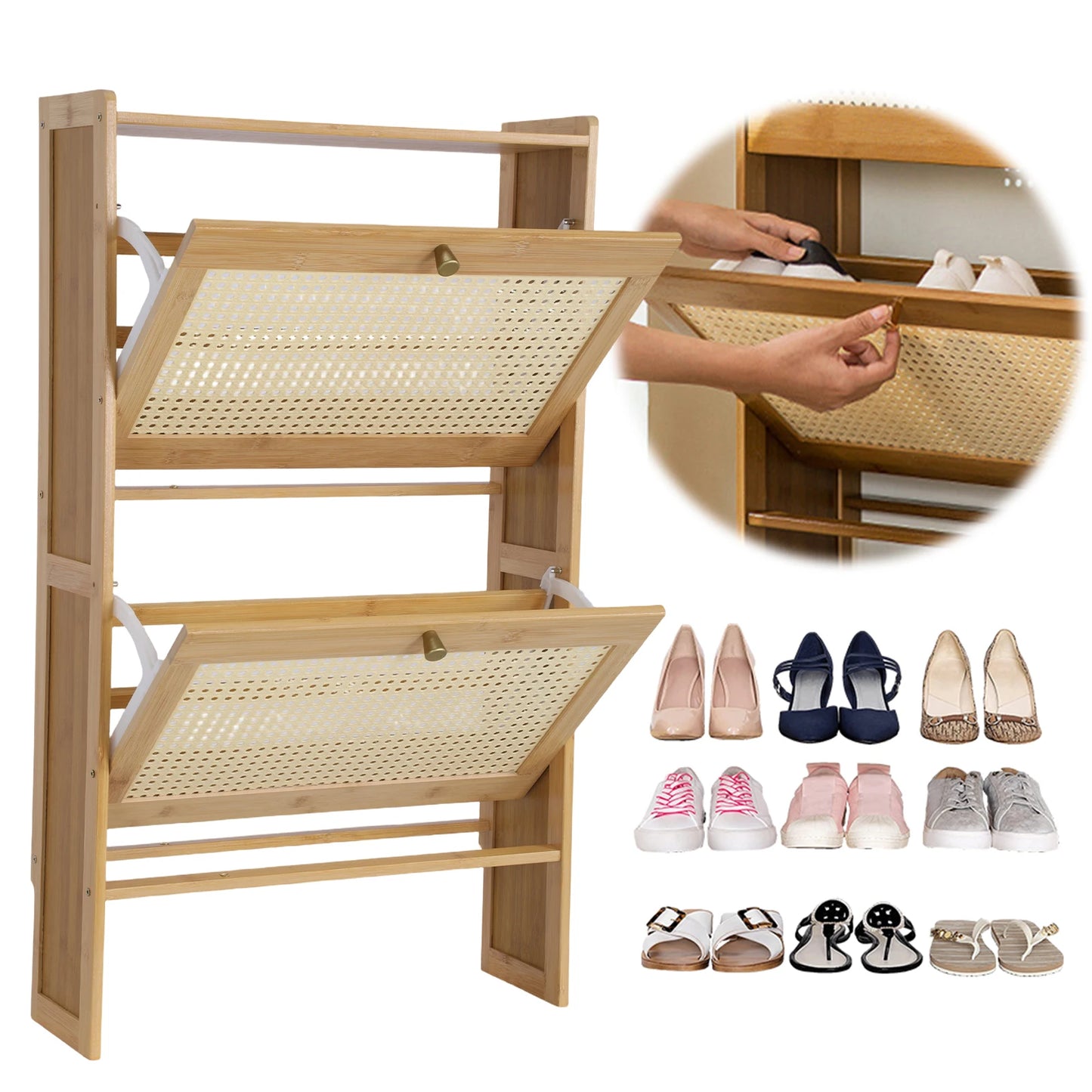 Shoes Storage Organizer with 2 Flip Drawers