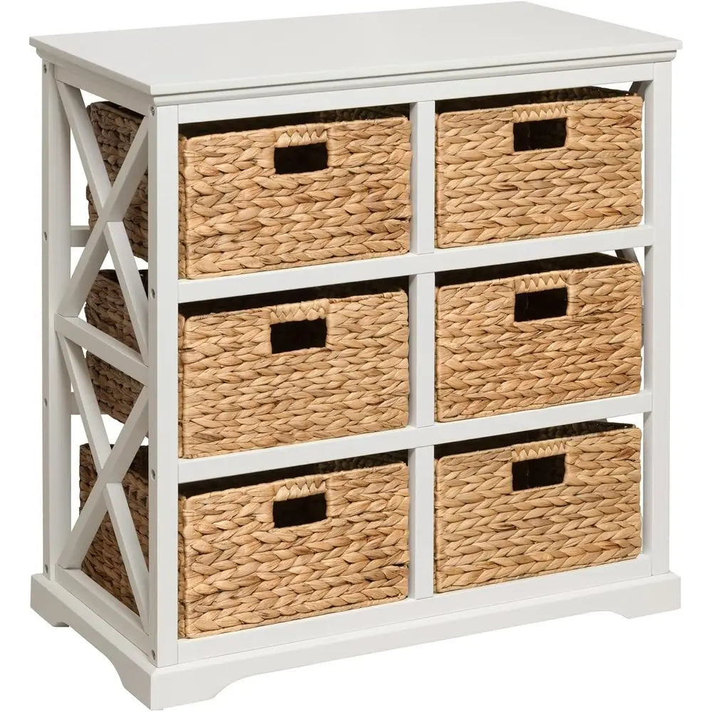 3 Tier X-Side End Storage Cabinet 6 Wicker Basket