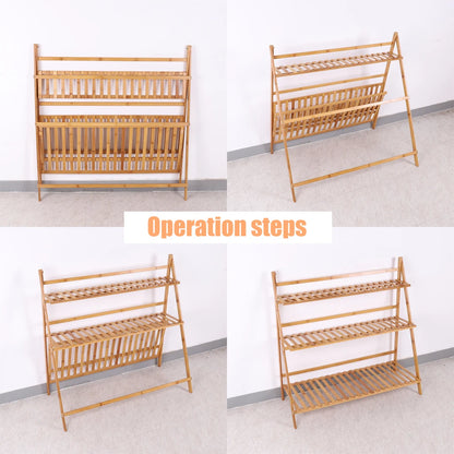 3 Tiers Bamboo Ladder Plant Stand Display Rack