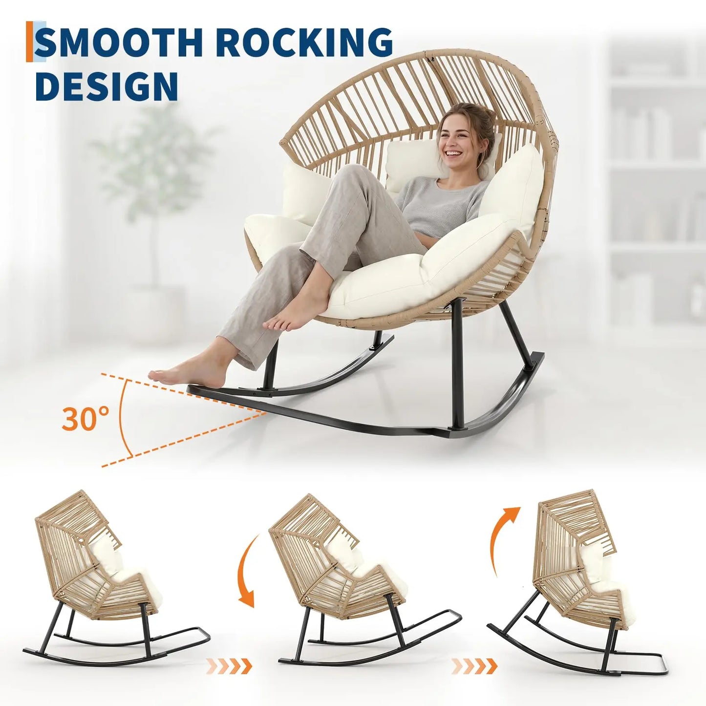 Oversized Ergonomic Wicker Rocking Egg Chair