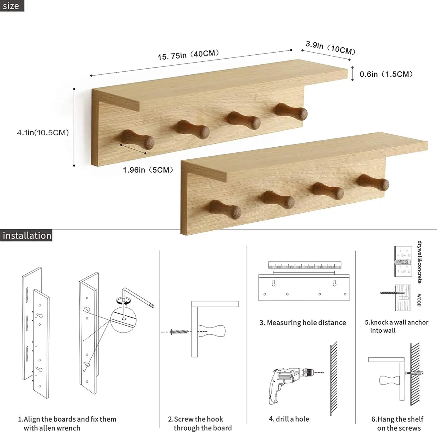 Wall-Mounted Wooden Coat Rack with Shelf