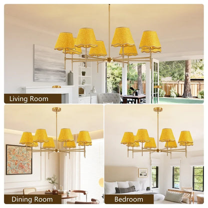 8-Light Boho Rattan Chandelier with Adjustable Height