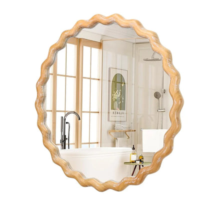 27.5" Round Wavy Mirror with Whitewashed Frame