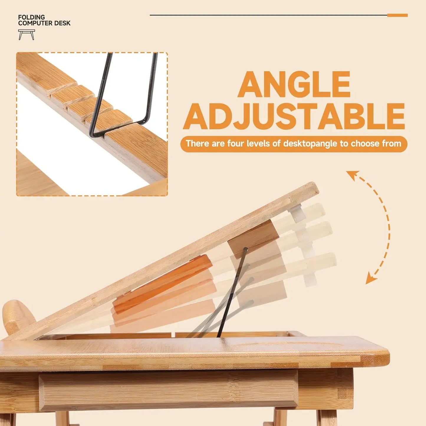 Adjustable Bamboo Laptop Desk  Foldable Tray