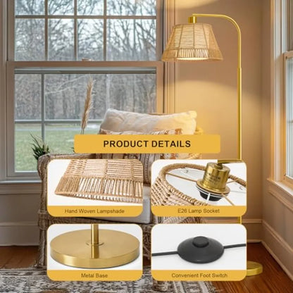 Rattan Boho Floor Lamp for Living Room