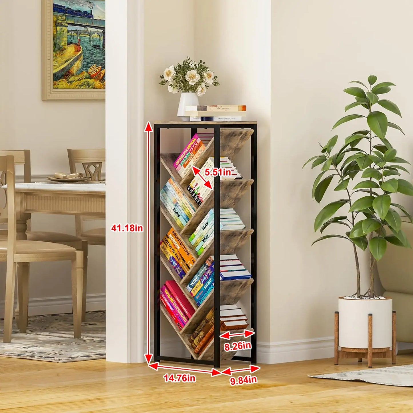 5 Tier Tree Bookshelf With Wood Shelves