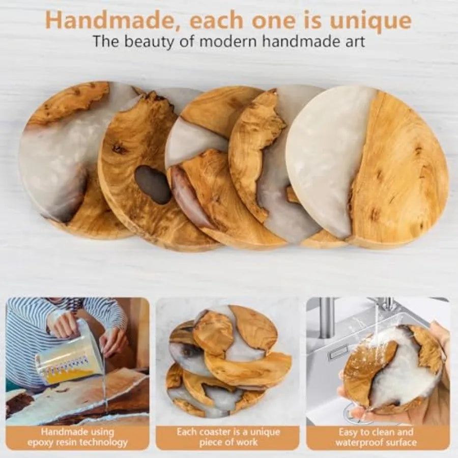 Drink Coaster Set Wooden Absorbent Coasters