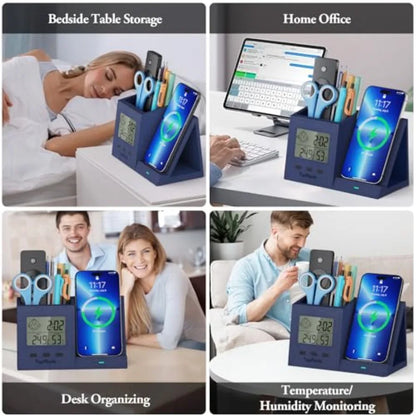 Wireless Charger with Pen Holder Desk Nightstand Organizer