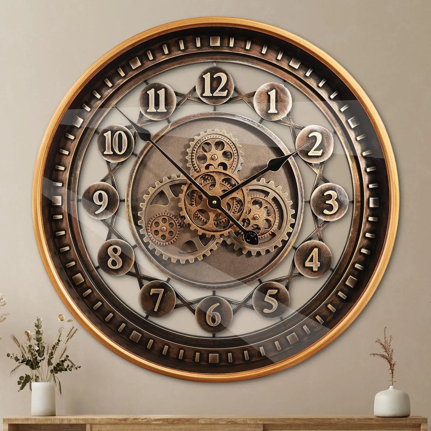 24 Inch Wall Clock With Moving Gears