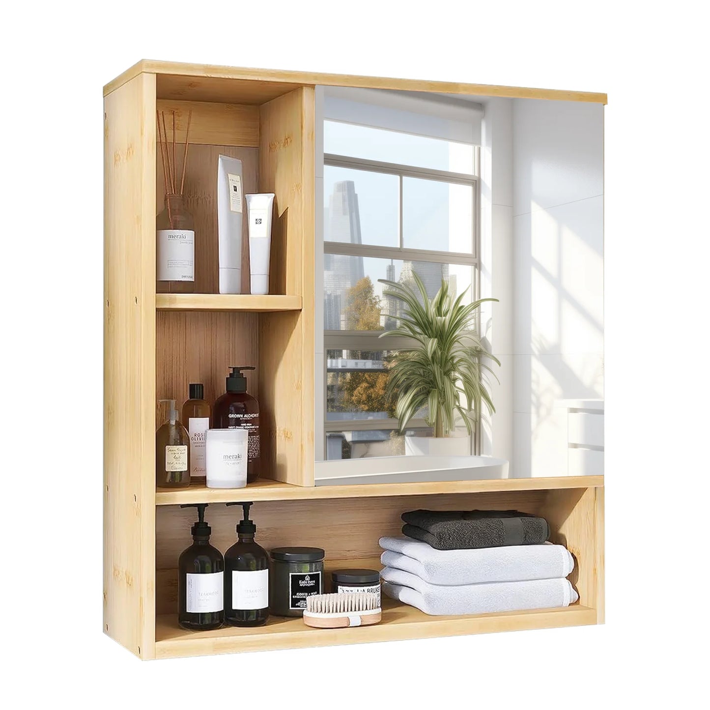 Natural Bamboo Bathroom Vanity Mirror Cabinet