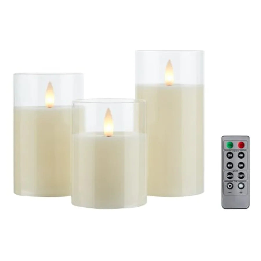 Glass Flameless  Candles Flickering with Remote Timer
