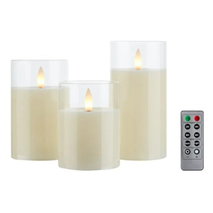 Glass Flameless  Candles Flickering with Remote Timer