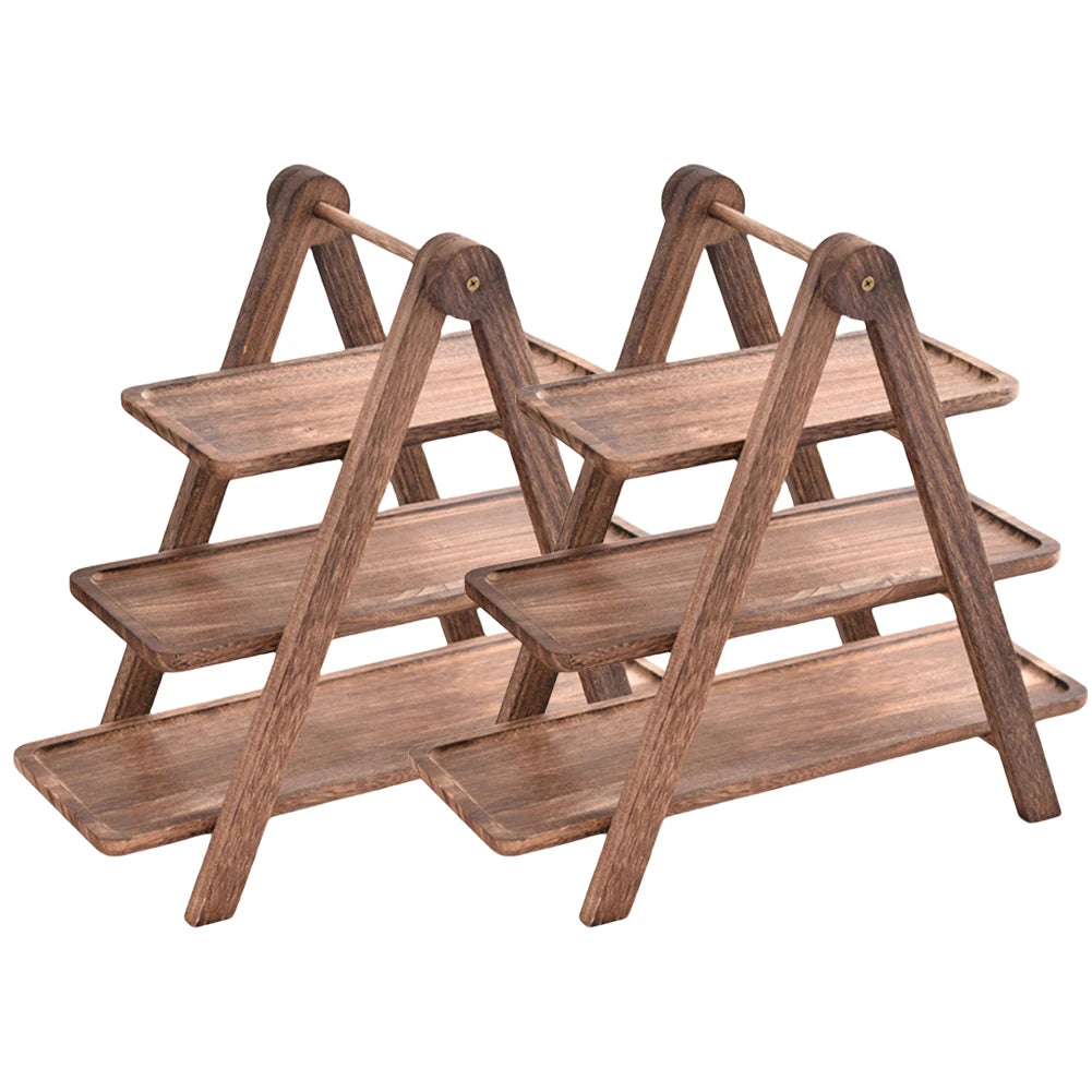 2Pcs Wooden Serving Platter 3 Tier Serving Tray