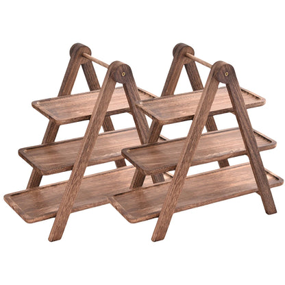 2Pcs Wooden Serving Platter 3 Tier Serving Tray
