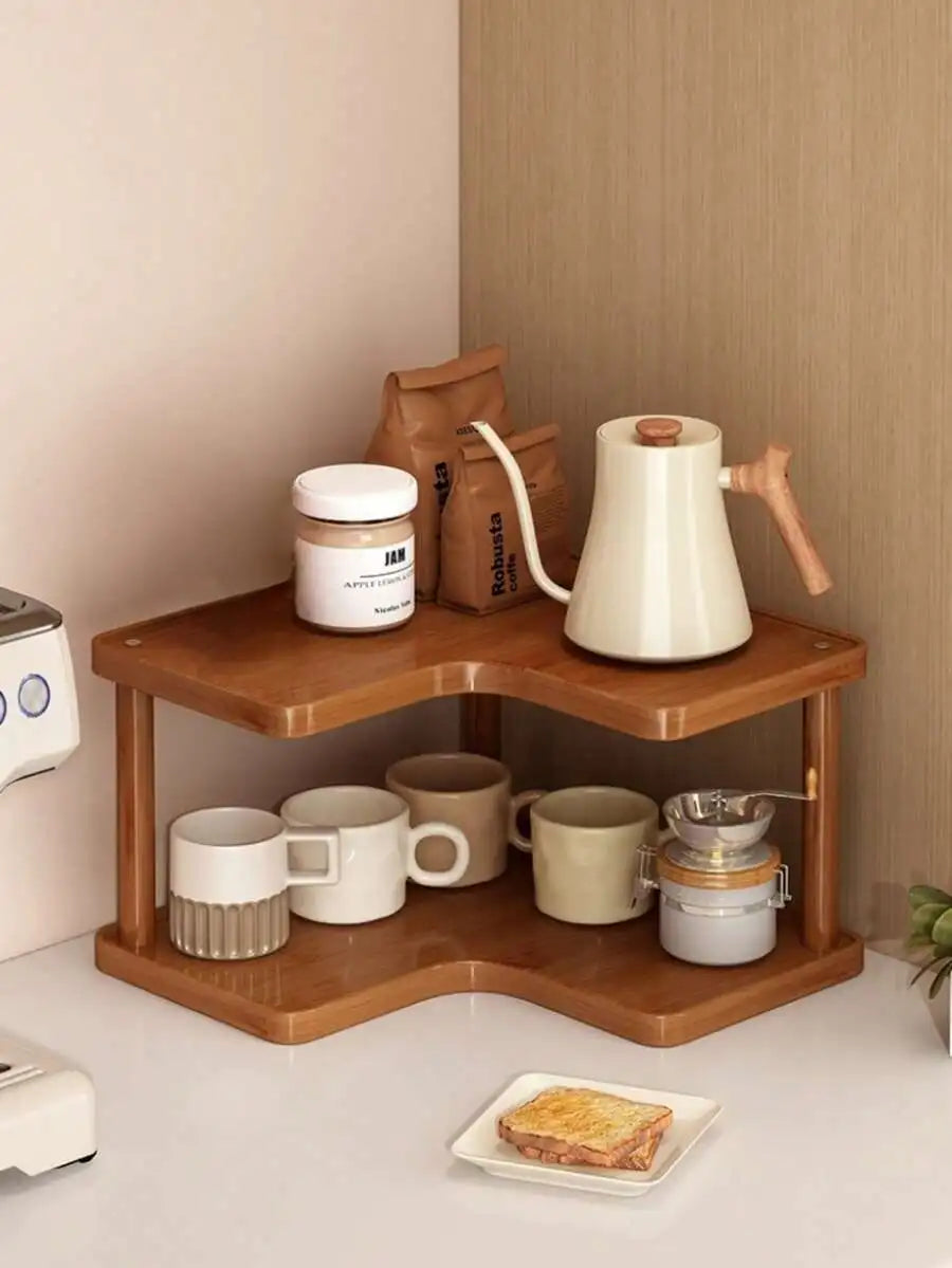 1pc Corner Wooden Desktop Storage Rack